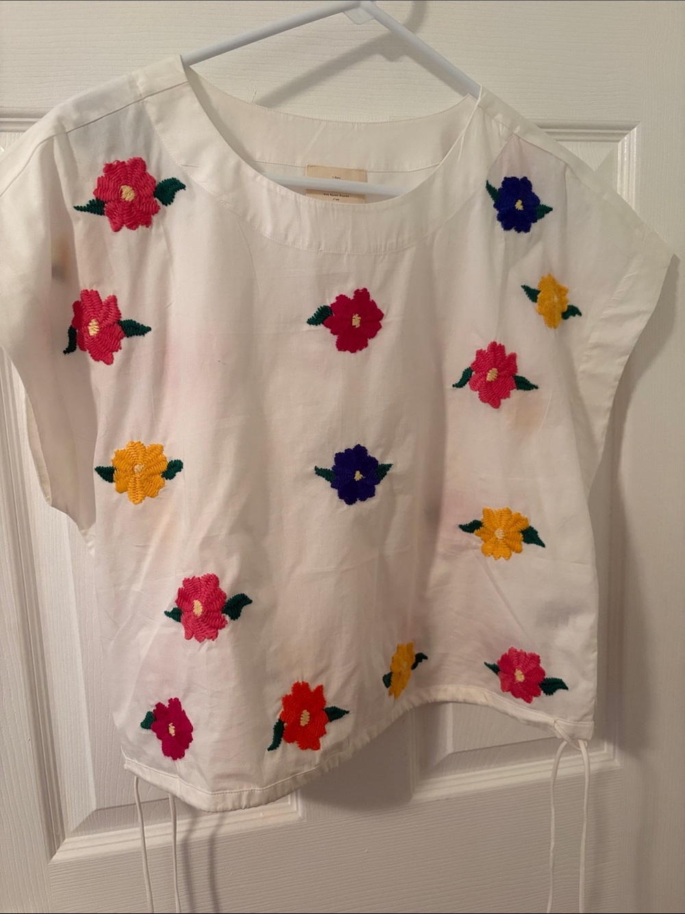 Sezane White Floral Embroidered Cotton Top